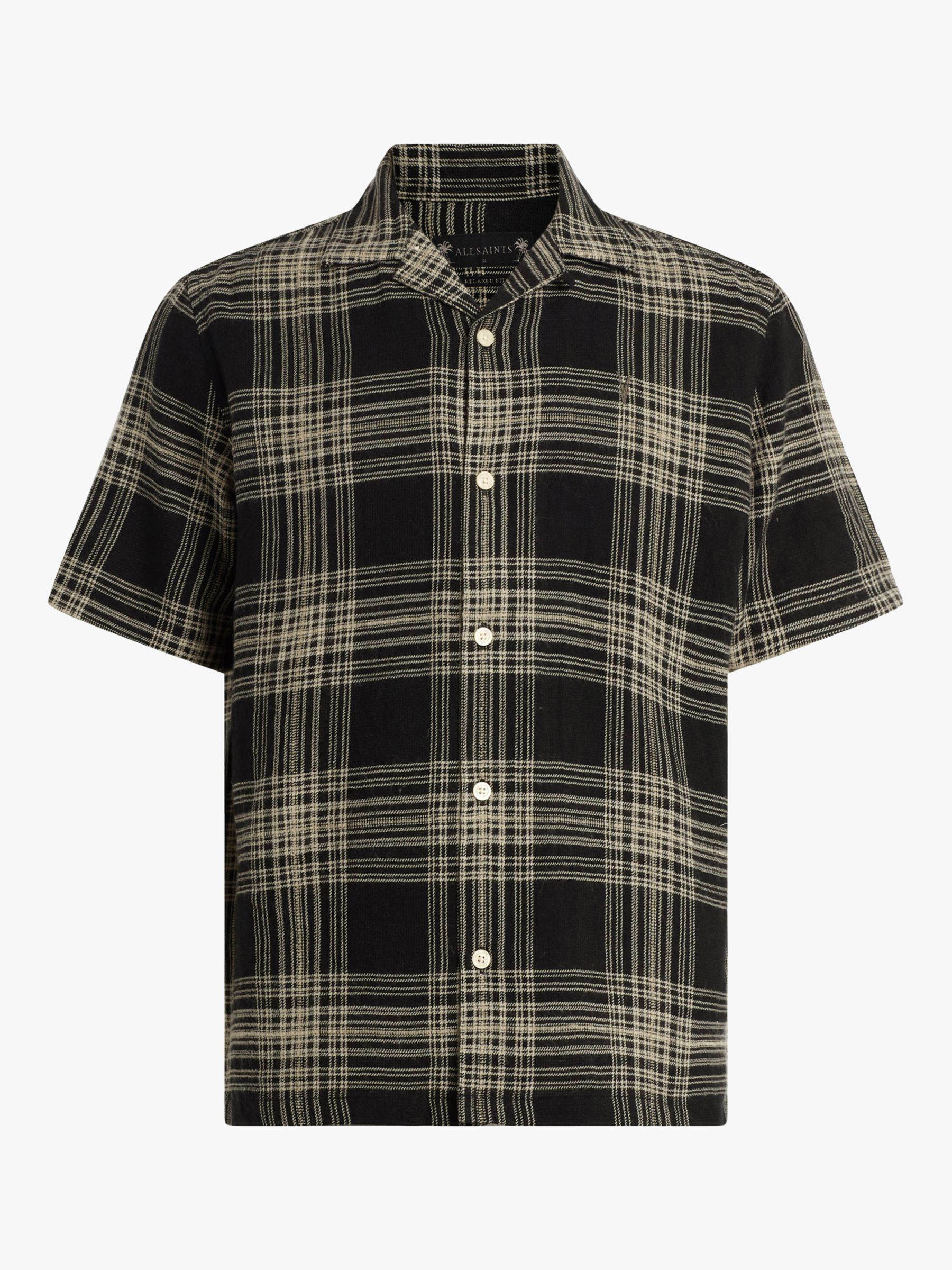 AllSaints Padres Short Sleeve Check Print Shirt, Jet Black, S