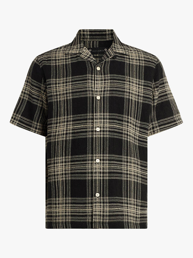 AllSaints Padres Short Sleeve Check Print Shirt, Jet Black