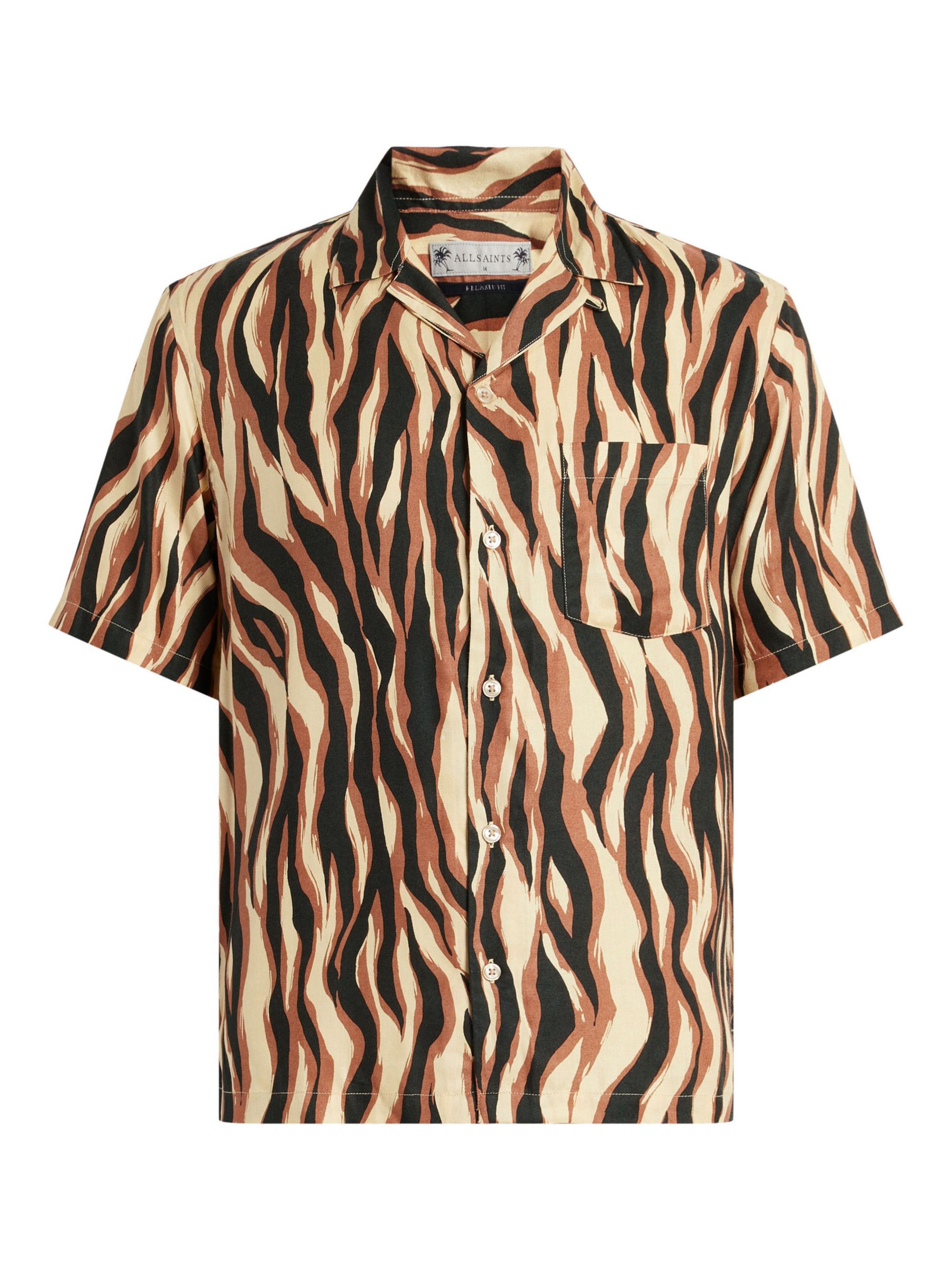 AllSaints Fired Short Sleeve Shirt, Brown/Multi, S