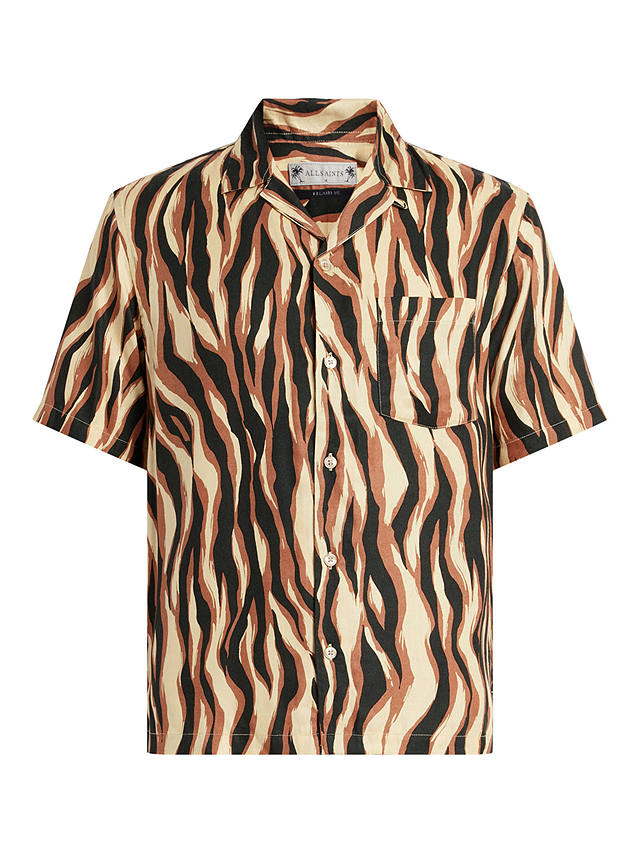 AllSaints Fired Short Sleeve Shirt, Brown/Multi