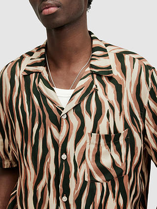 AllSaints Fired Short Sleeve Shirt, Brown/Multi