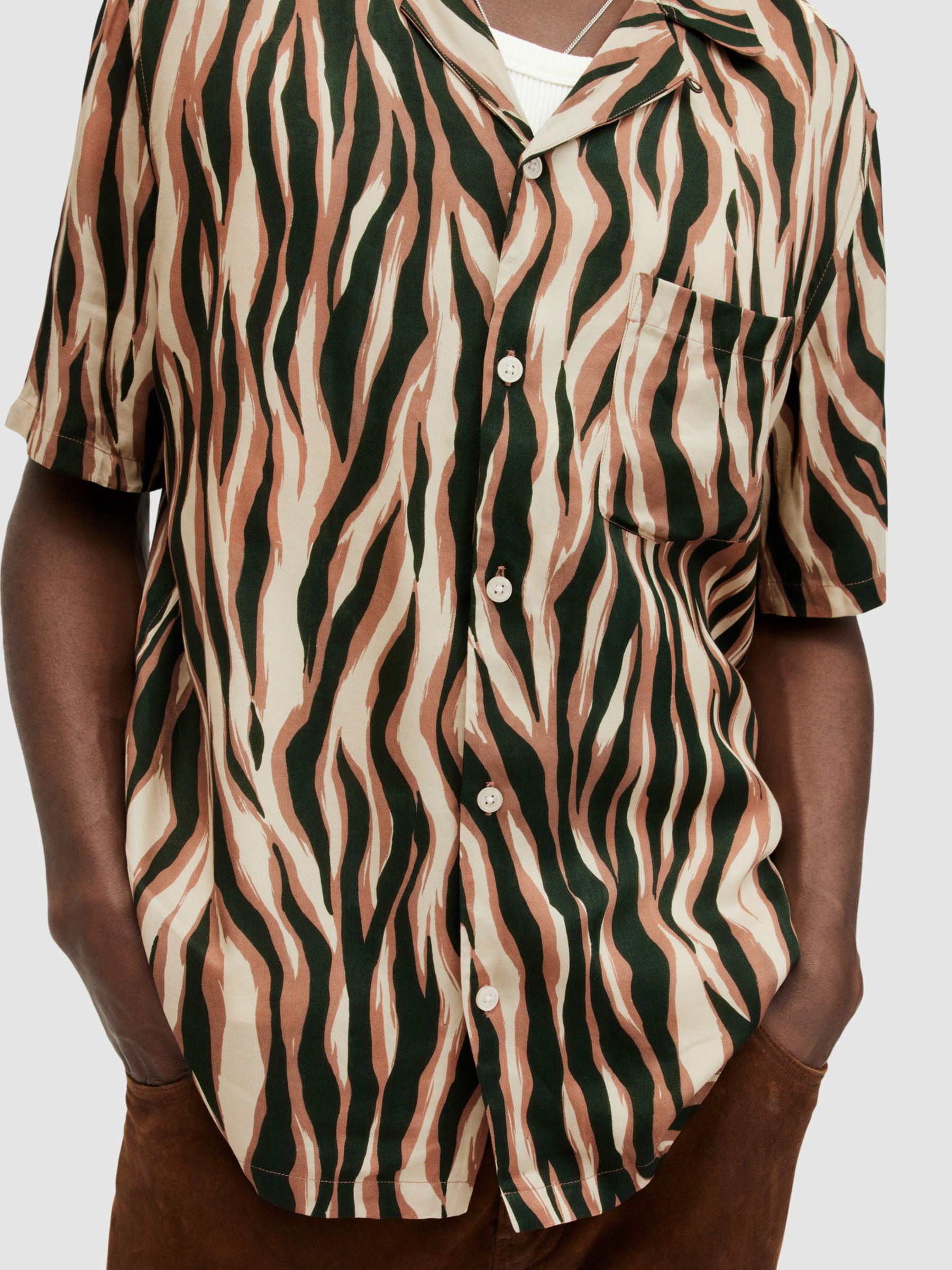 AllSaints Fired Short Sleeve Shirt, Brown/Multi, S