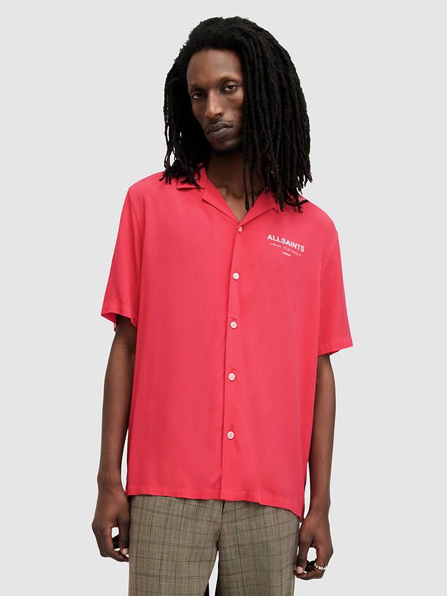 AllSaints Underground Short Sleeve Revere Collar Shirt, Hot Pink
