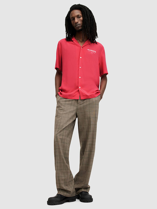 AllSaints Underground Short Sleeve Revere Collar Shirt, Hot Pink
