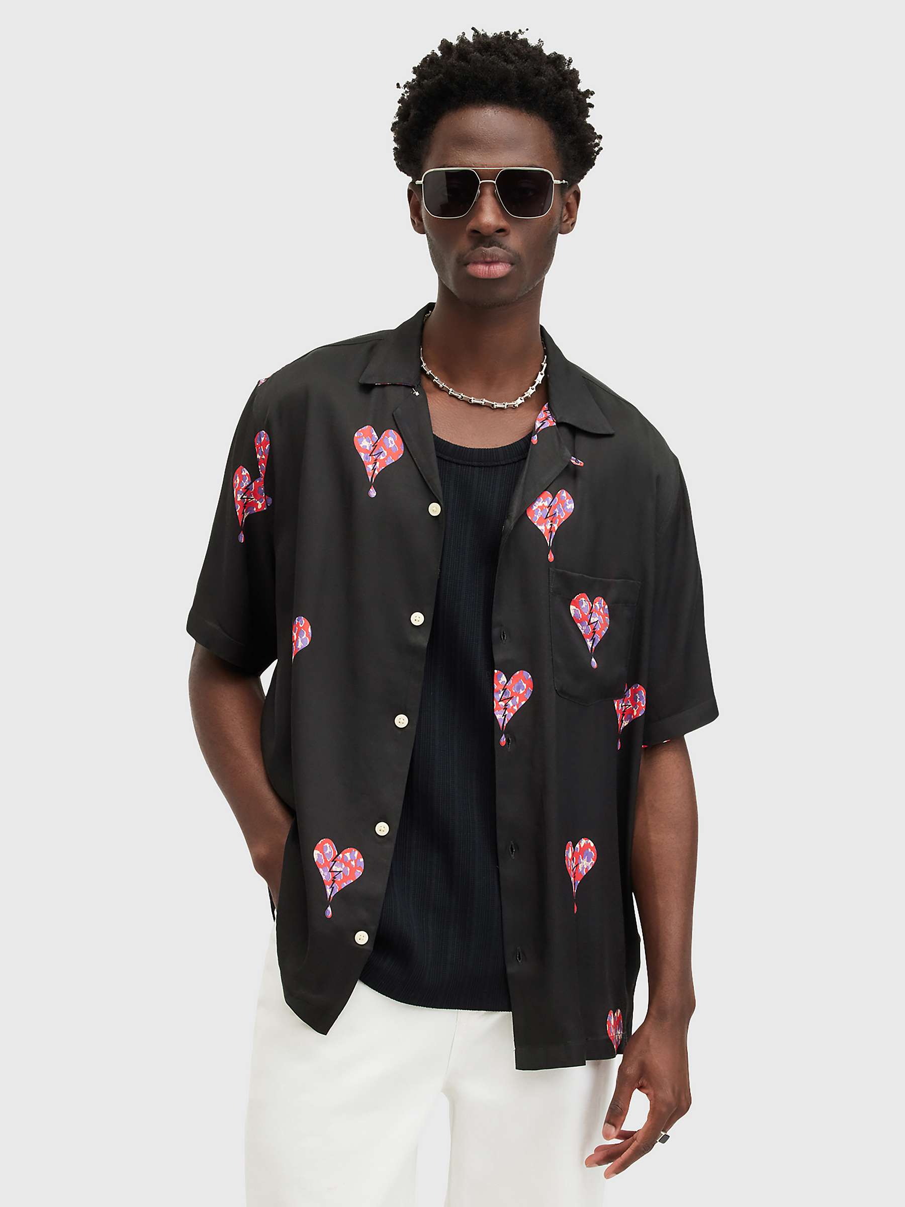 Buy AllSaints Ikuma Breakup Short Sleeve Shirt, Black/Multi Online at johnlewis.com