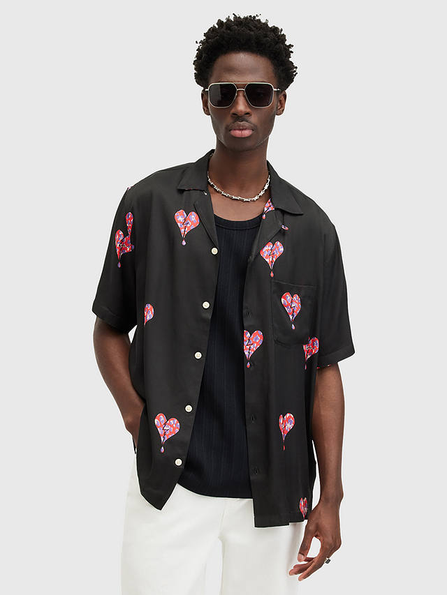 AllSaints Ikuma Breakup Short Sleeve Shirt, Black/Multi