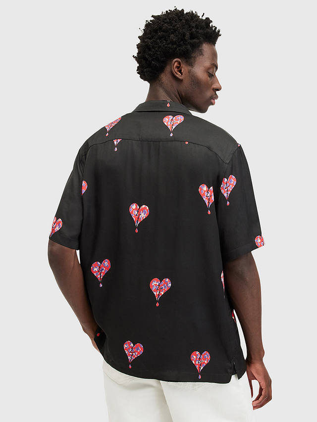 AllSaints Ikuma Breakup Short Sleeve Shirt, Black/Multi