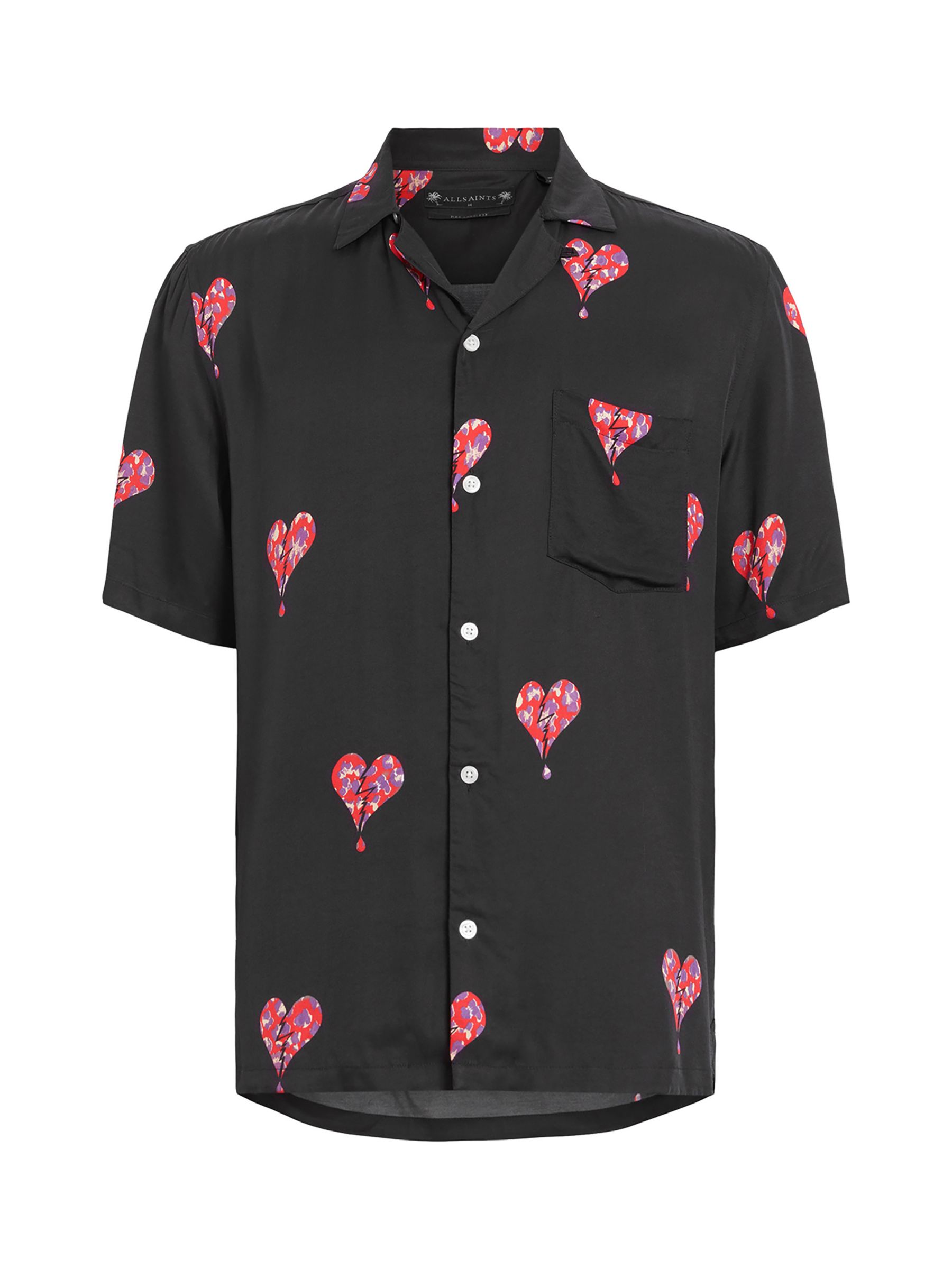 AllSaints Ikuma Breakup Short Sleeve Shirt, Black/Multi, XXL