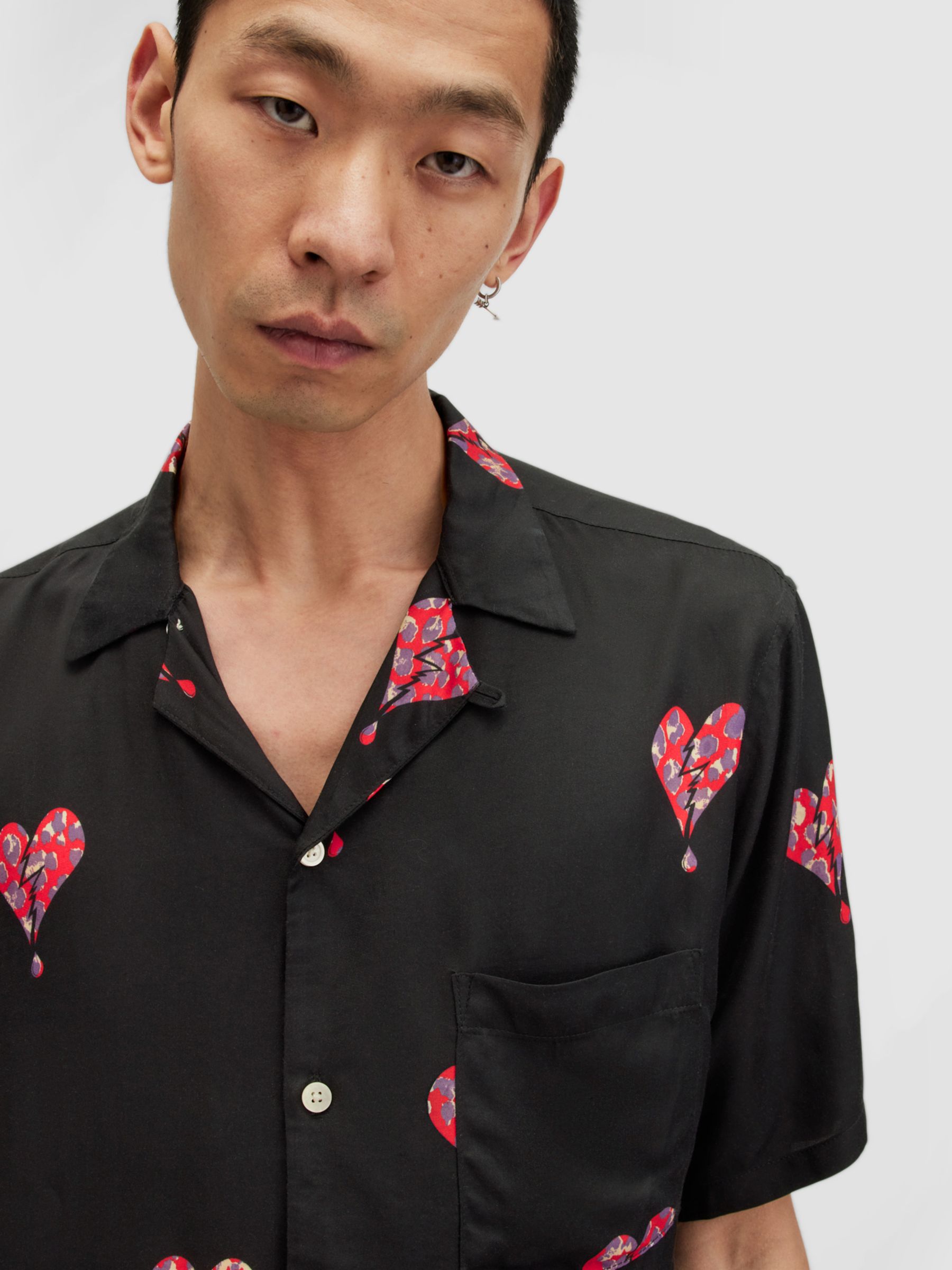 AllSaints Ikuma Breakup Short Sleeve Shirt, Black/Multi, XXL