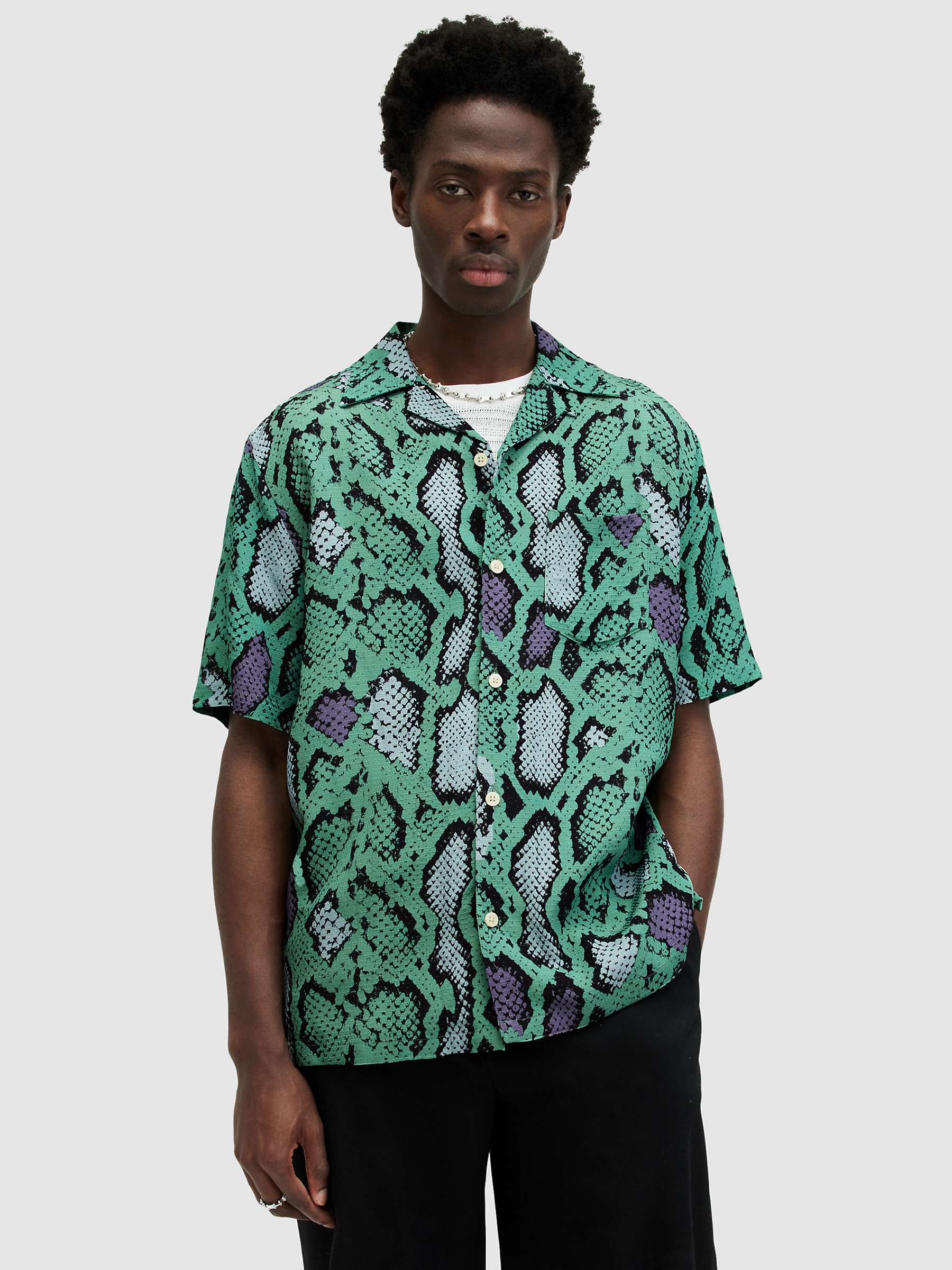Buy AllSaints Serpenz Short Sleeve Shirt, Green/Multi Online at johnlewis.com