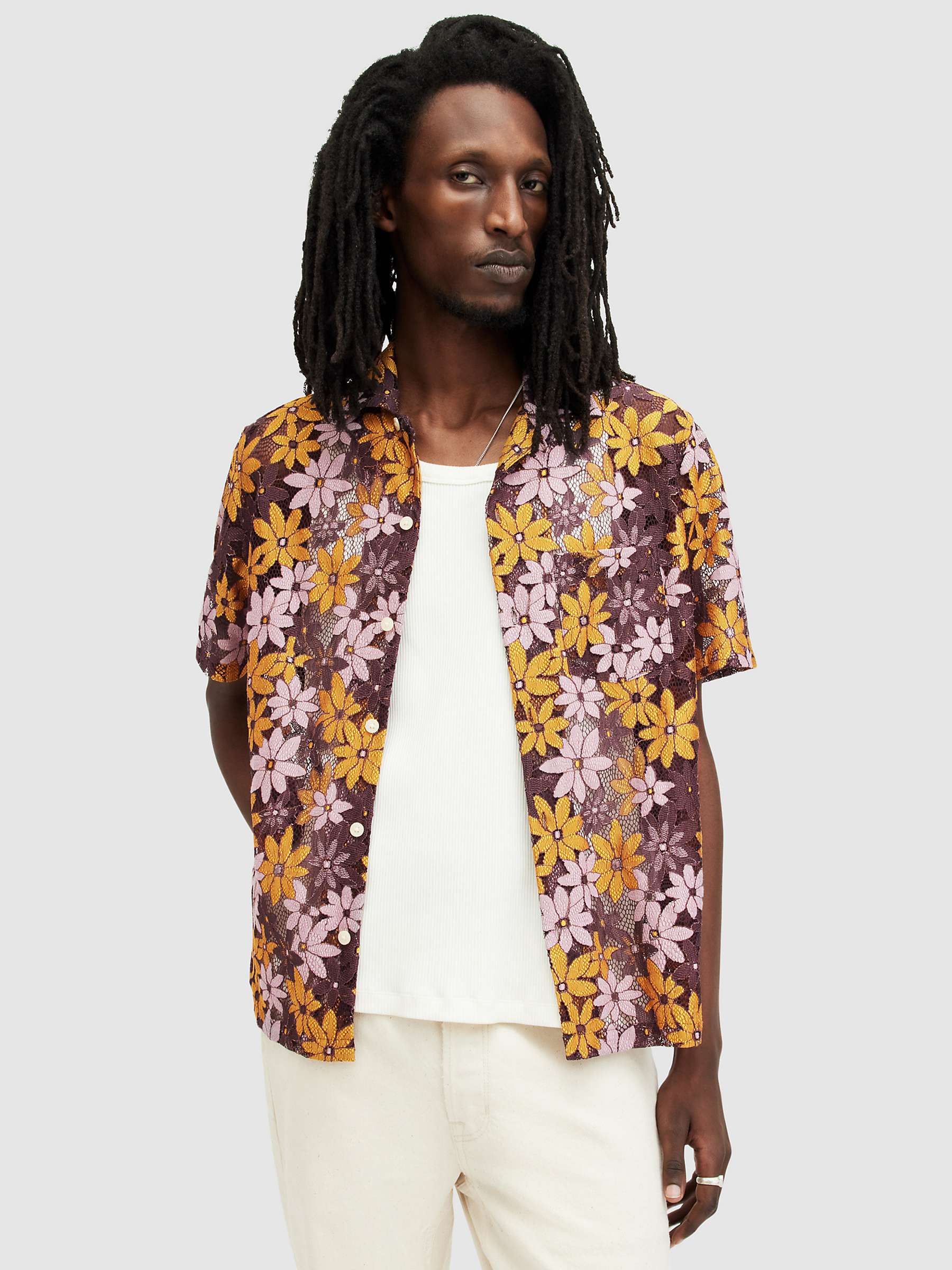 Buy AllSaints Visalia Short Sleeve Shirt, Purple/Multi Online at johnlewis.com