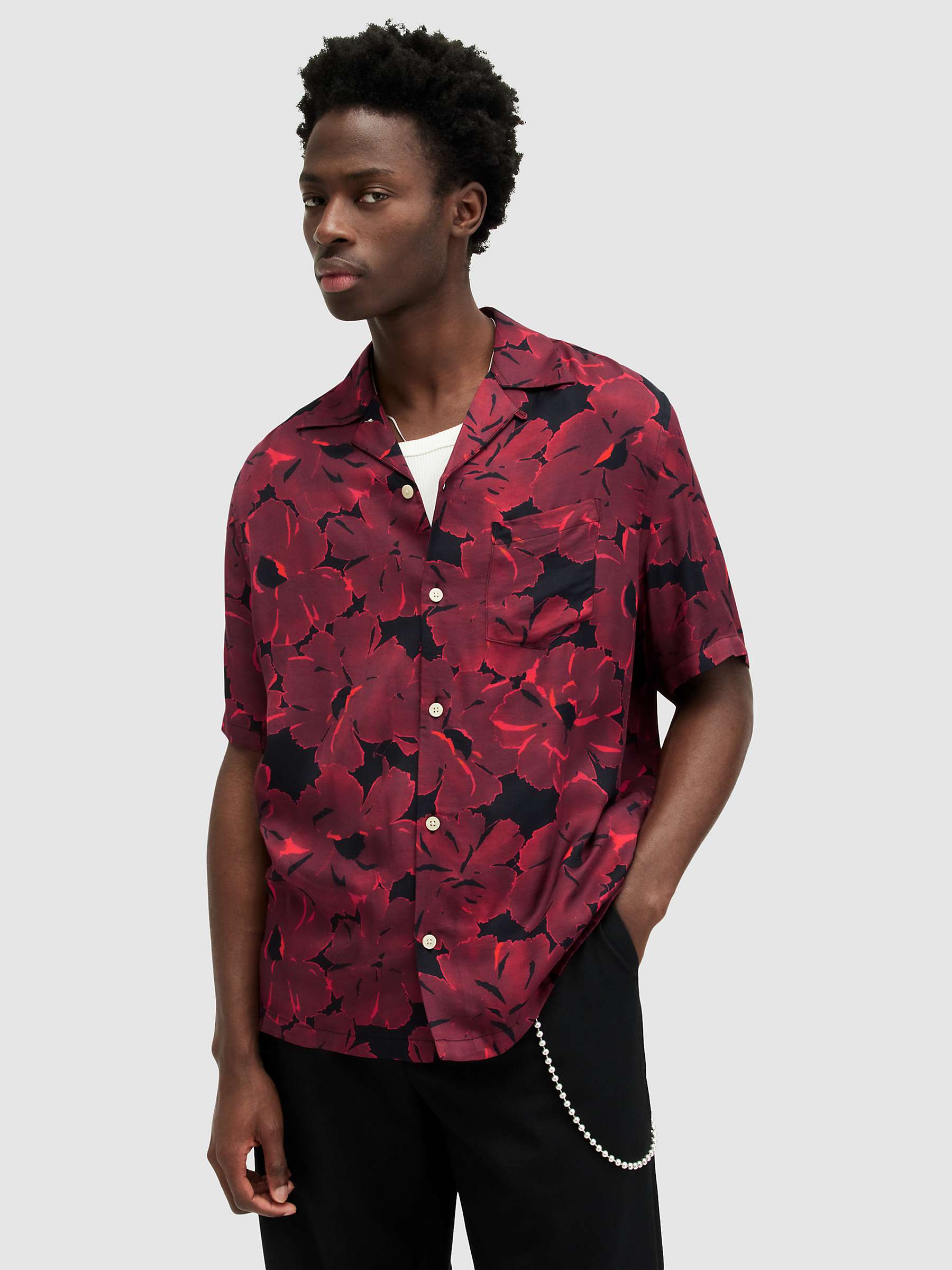 Buy AllSaints Kaza Short Sleeved T-Shirt, Jet Black/Sangria Red Online at johnlewis.com