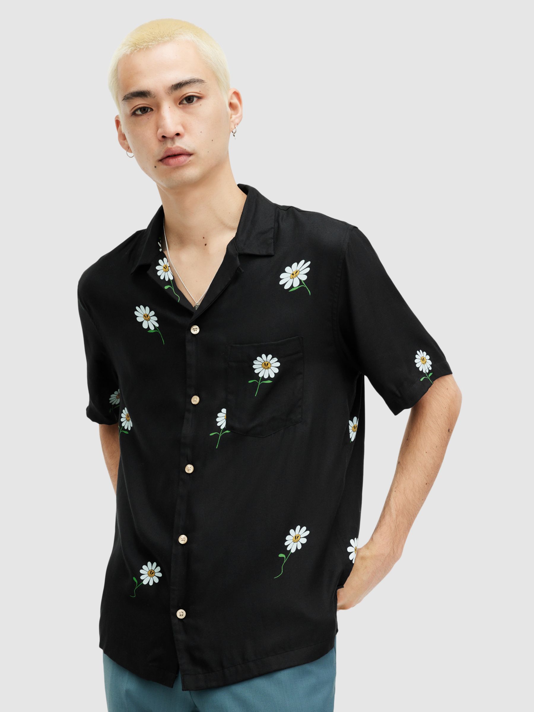 AllSaints Daisical Short Sleeve Shirt, Black/Multi, L