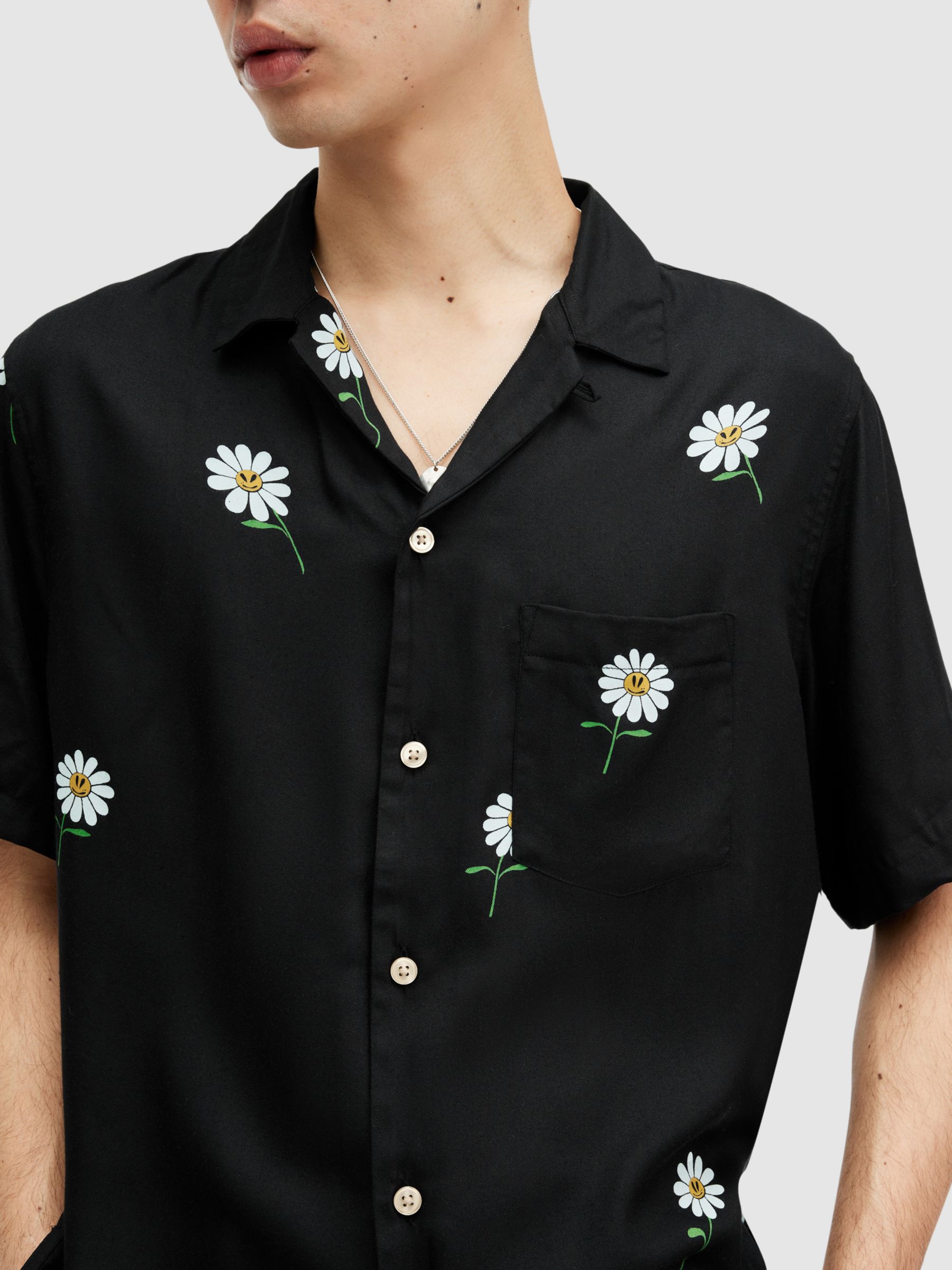 AllSaints Daisical Short Sleeve Shirt, Black/Multi, L