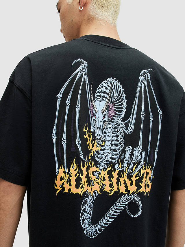 AllSaints Dragon Skull Short Sleeve T-Shirt, Washed Black