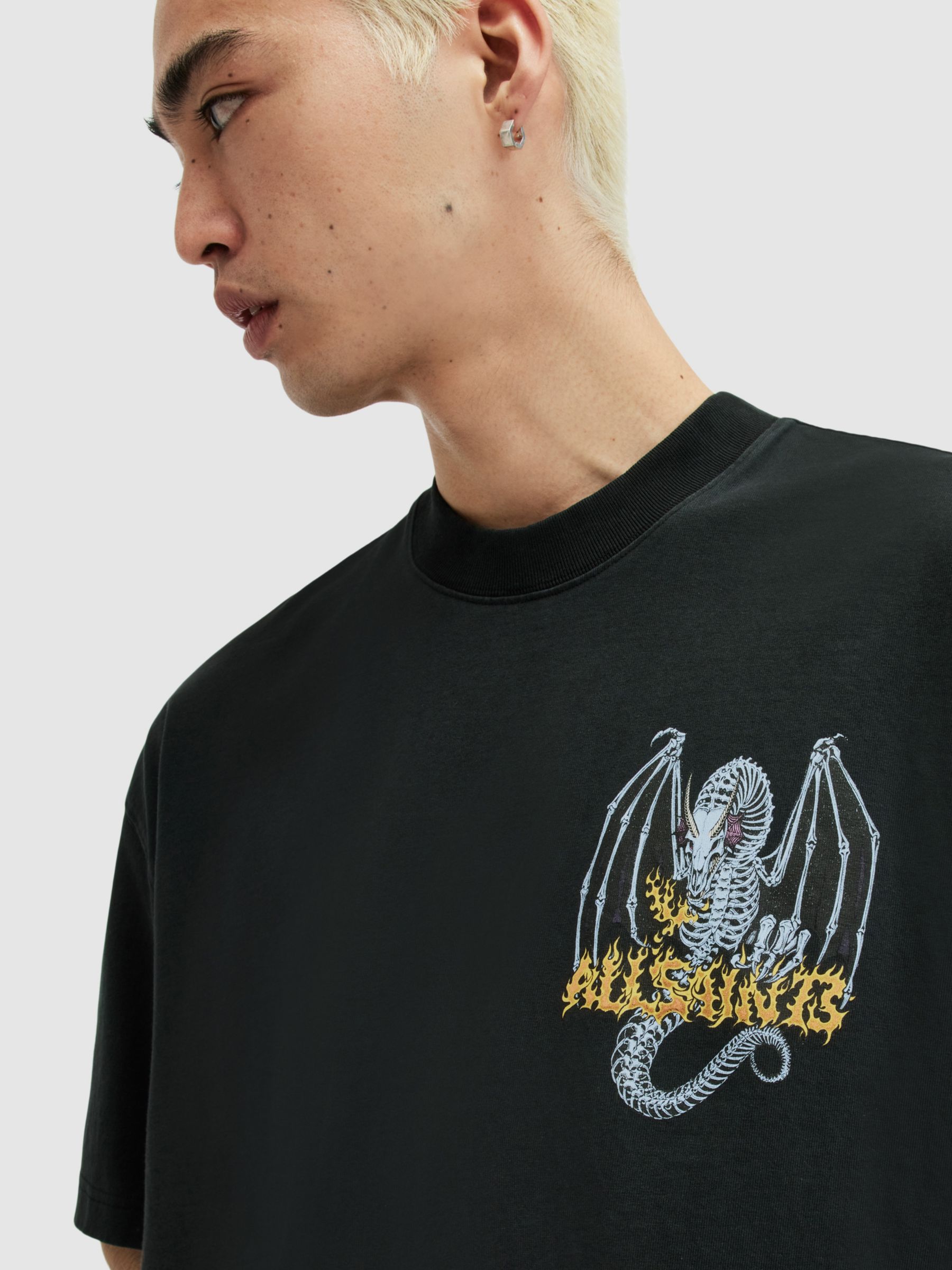 AllSaints Dragon Skull Short Sleeve T-Shirt, Washed Black at John Lewis ...