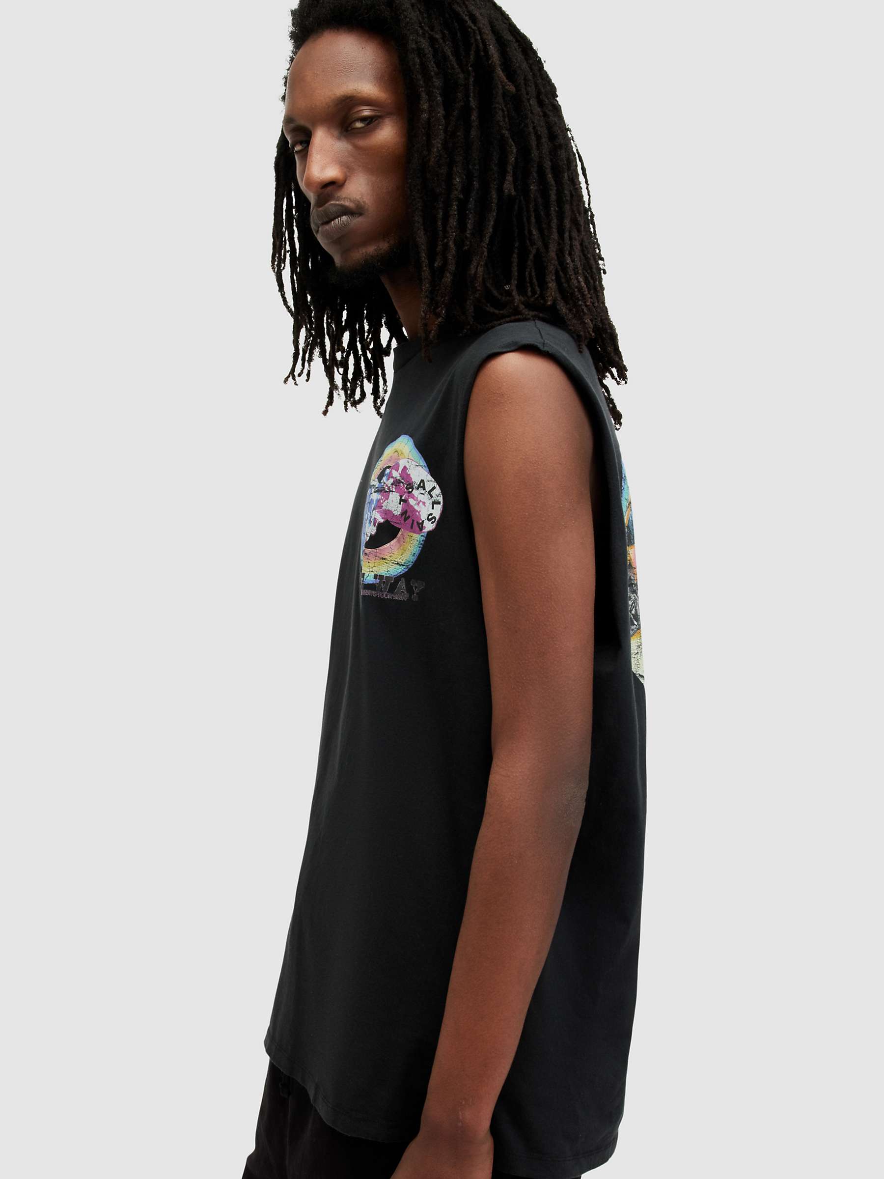 Buy AllSaints Cheech Sleeves Crew Top, Washed Black Online at johnlewis.com