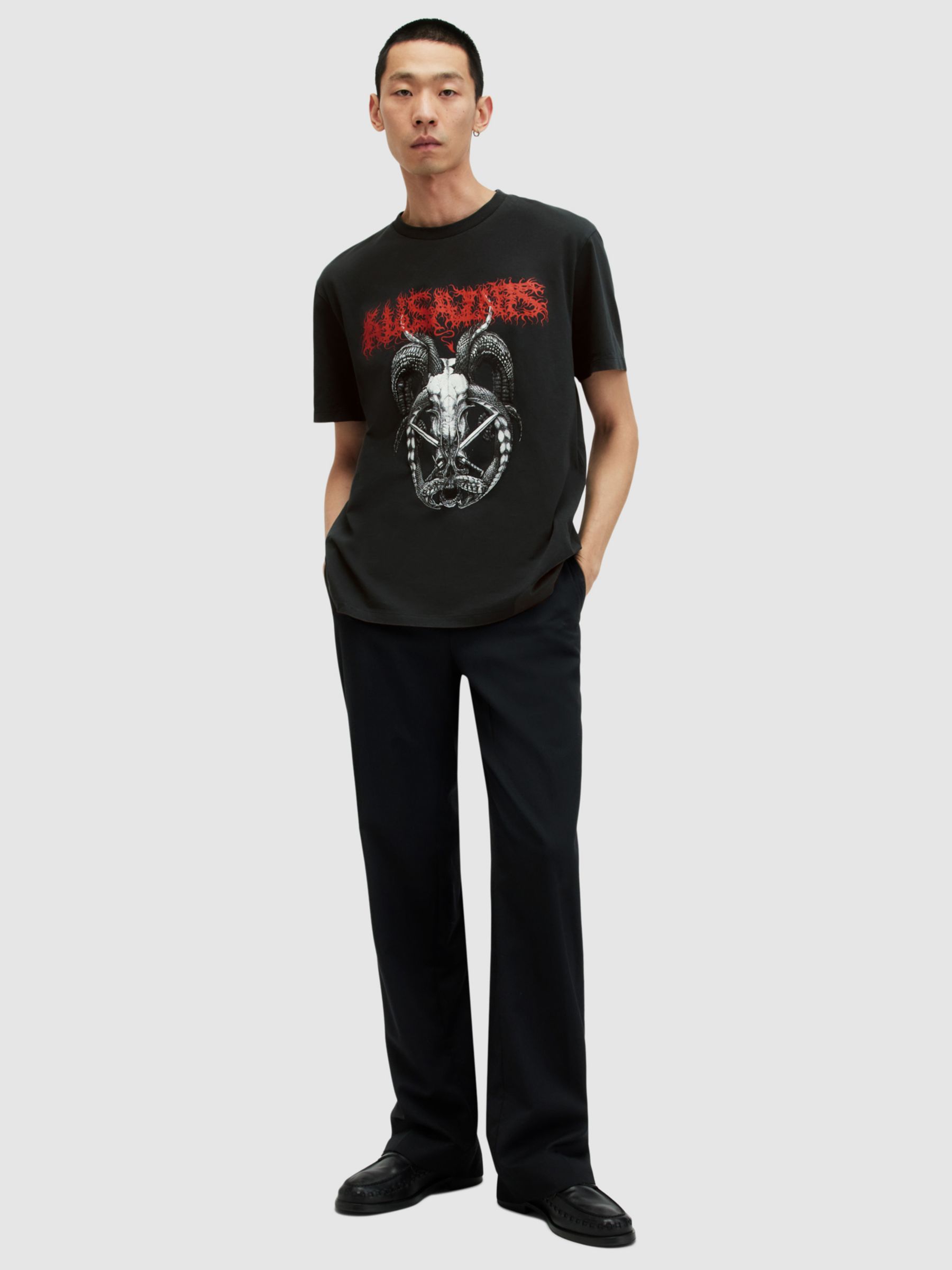 AllSaints Archon Short Sleeve Graphic T-Shirt, Washed Black, L