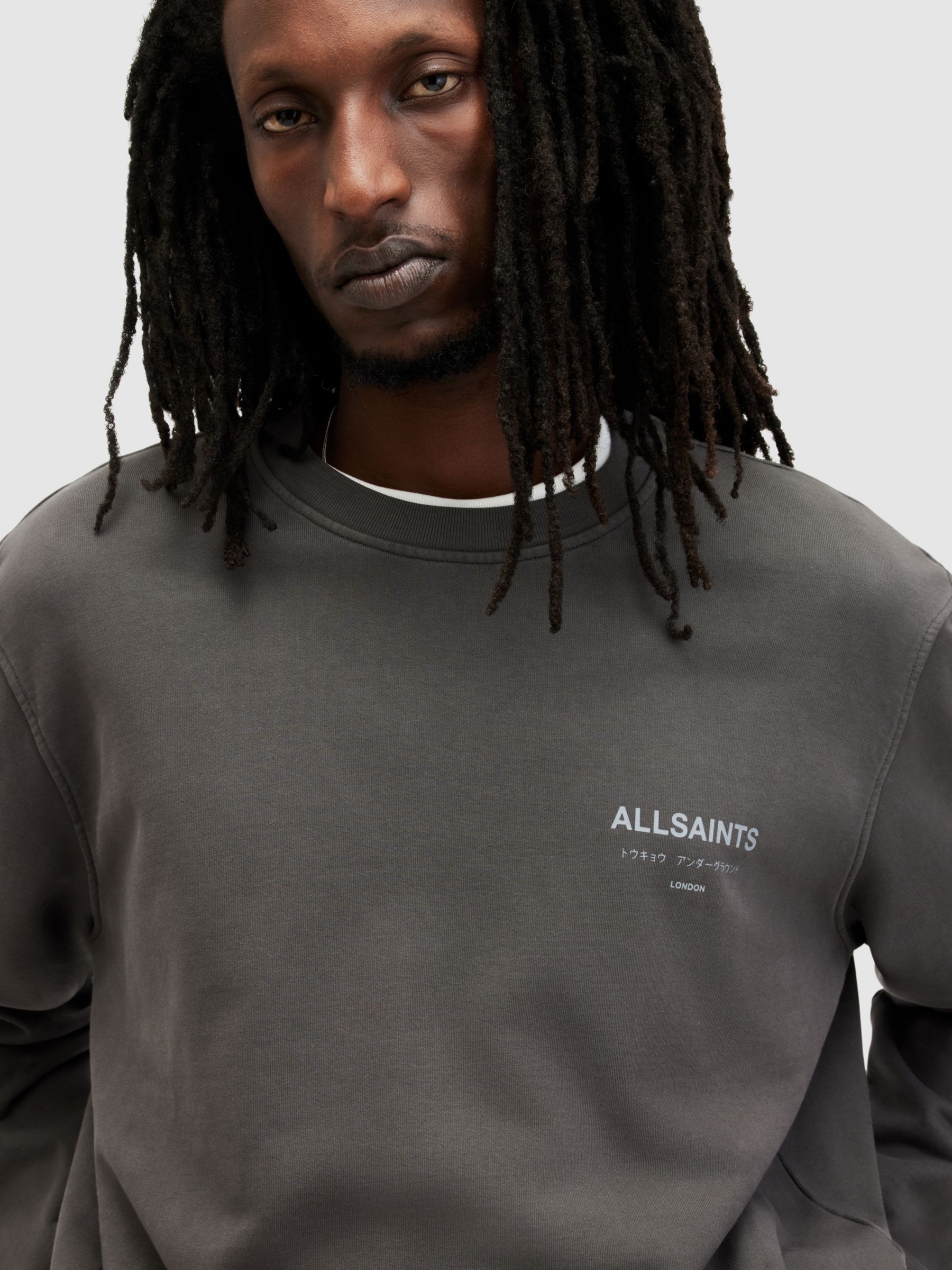 AllSaints Organic Cotton Underground Sweatshirt, Shaded Grey at John ...