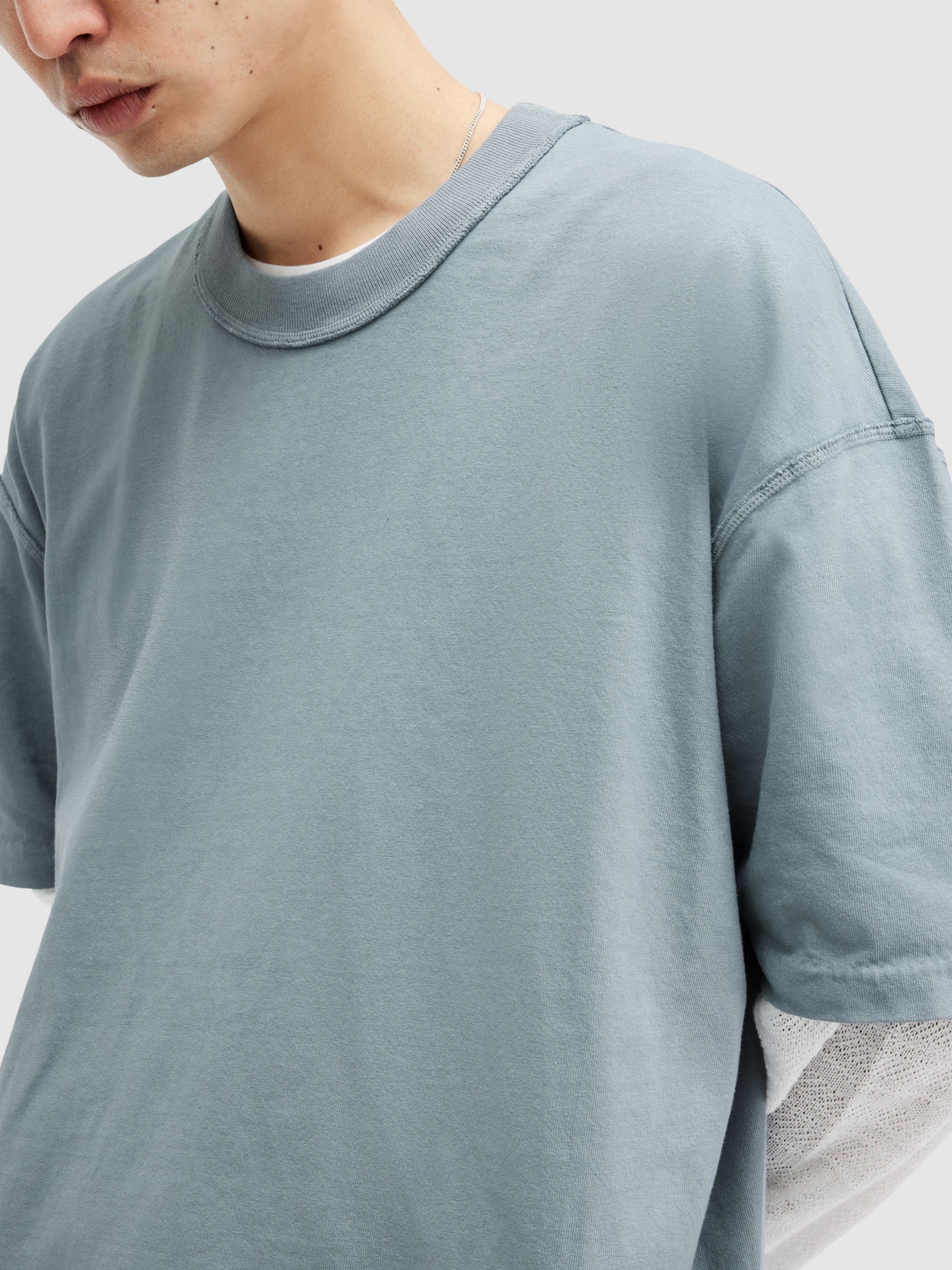 AllSaints Isac Short Sleeve Crew T-Shirt, Dusty Blue, XS