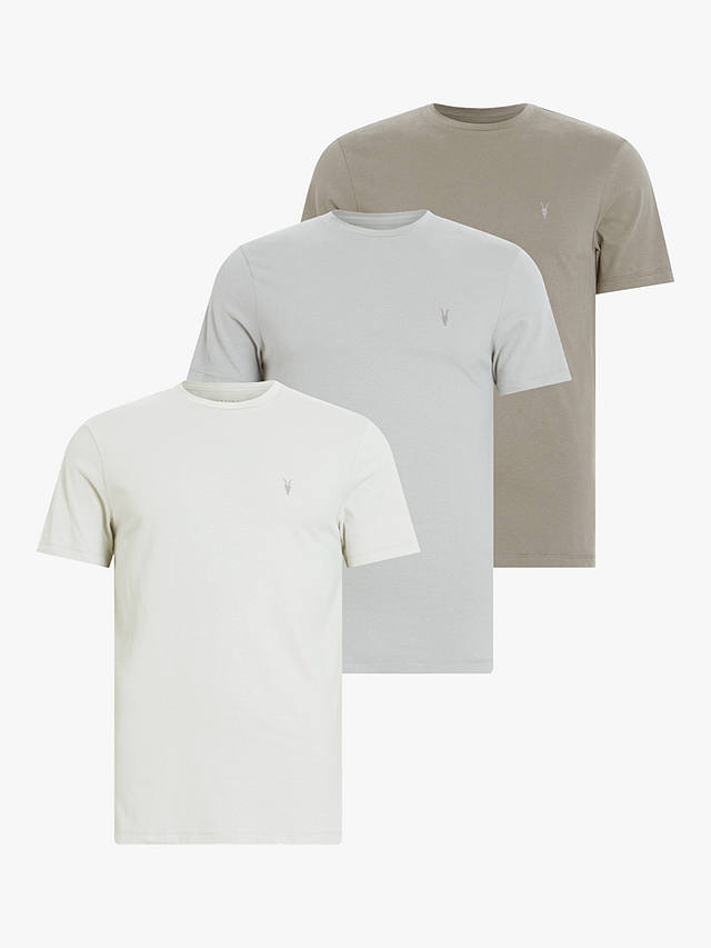 AllSaints Brace Short Sleeve Crew T-Shirt, Pack of 3, Green/Taupe/Grey