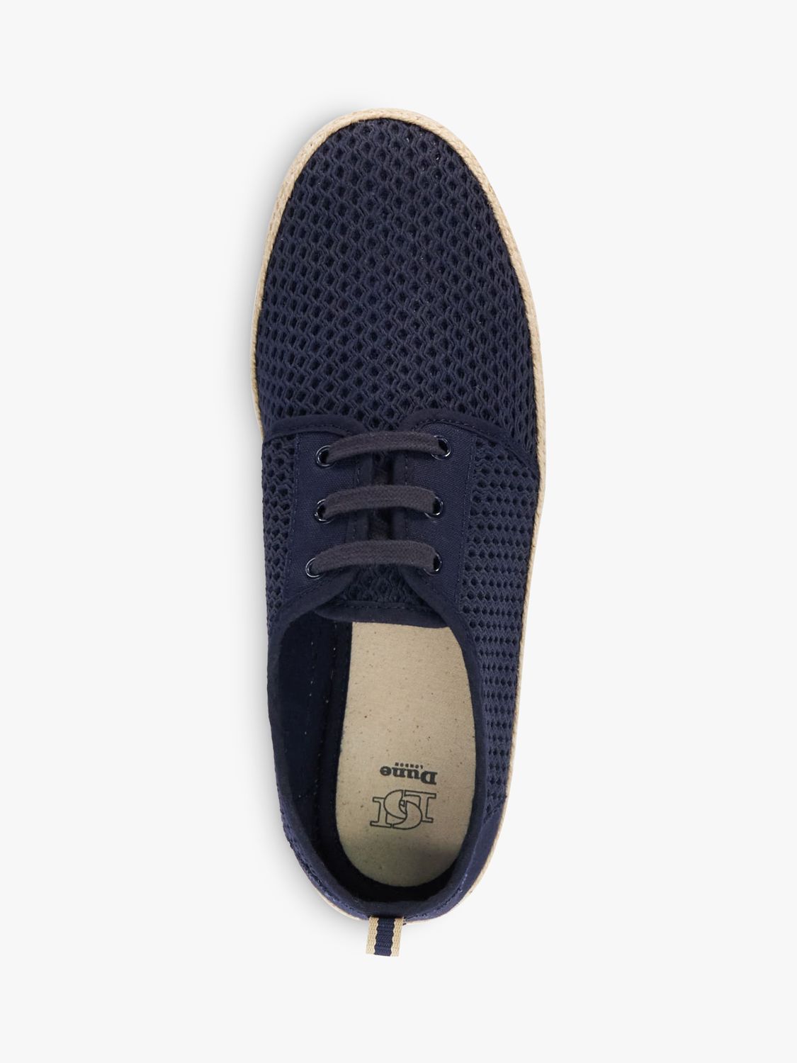 Dune Founder Lace Up Mesh Espadrilles, Navy at John Lewis & Partners