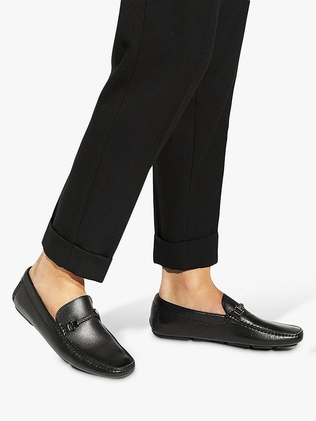 Dune Wide Fit Woven Trim Driver Beacons Loafers, Black-leather