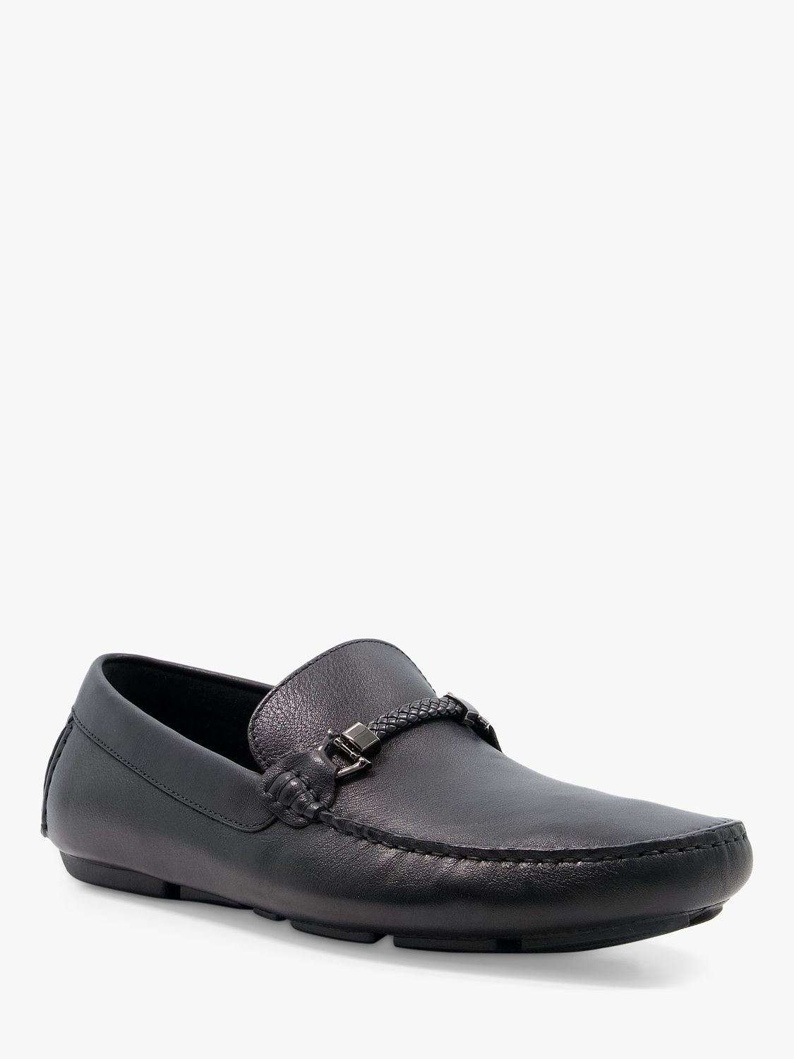 Dune Wide Fit Woven Trim Driver Beacons Loafers, Black at John Lewis ...