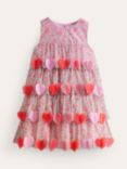 Mini Boden Kids' Heart Tiered Dress, Pink Flowerbed