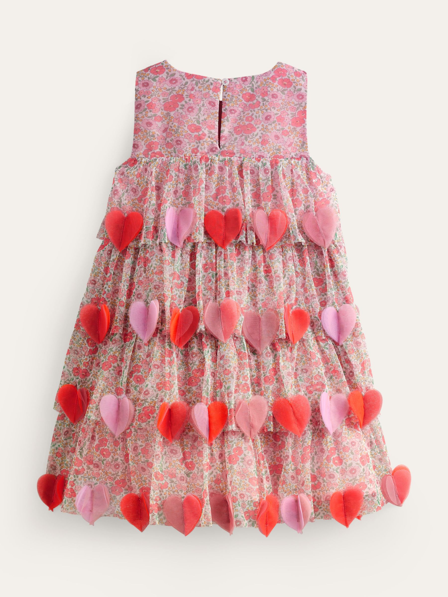Mini Boden Kids' Heart Tiered Dress, Pink Flowerbed, 2-3 years