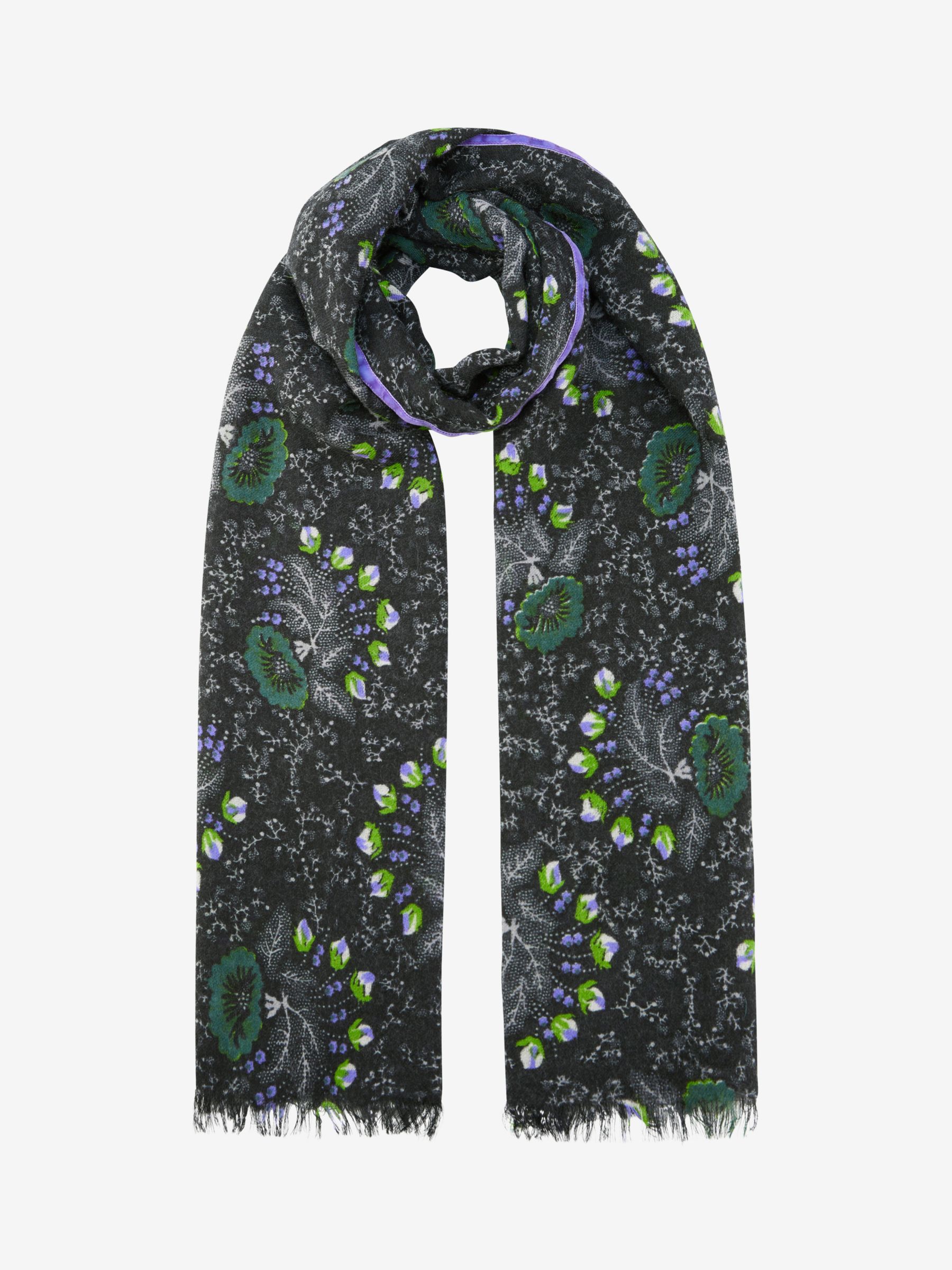 Brora Passion Flower Print Wool Stole, Violet/Spruce at John Lewis ...