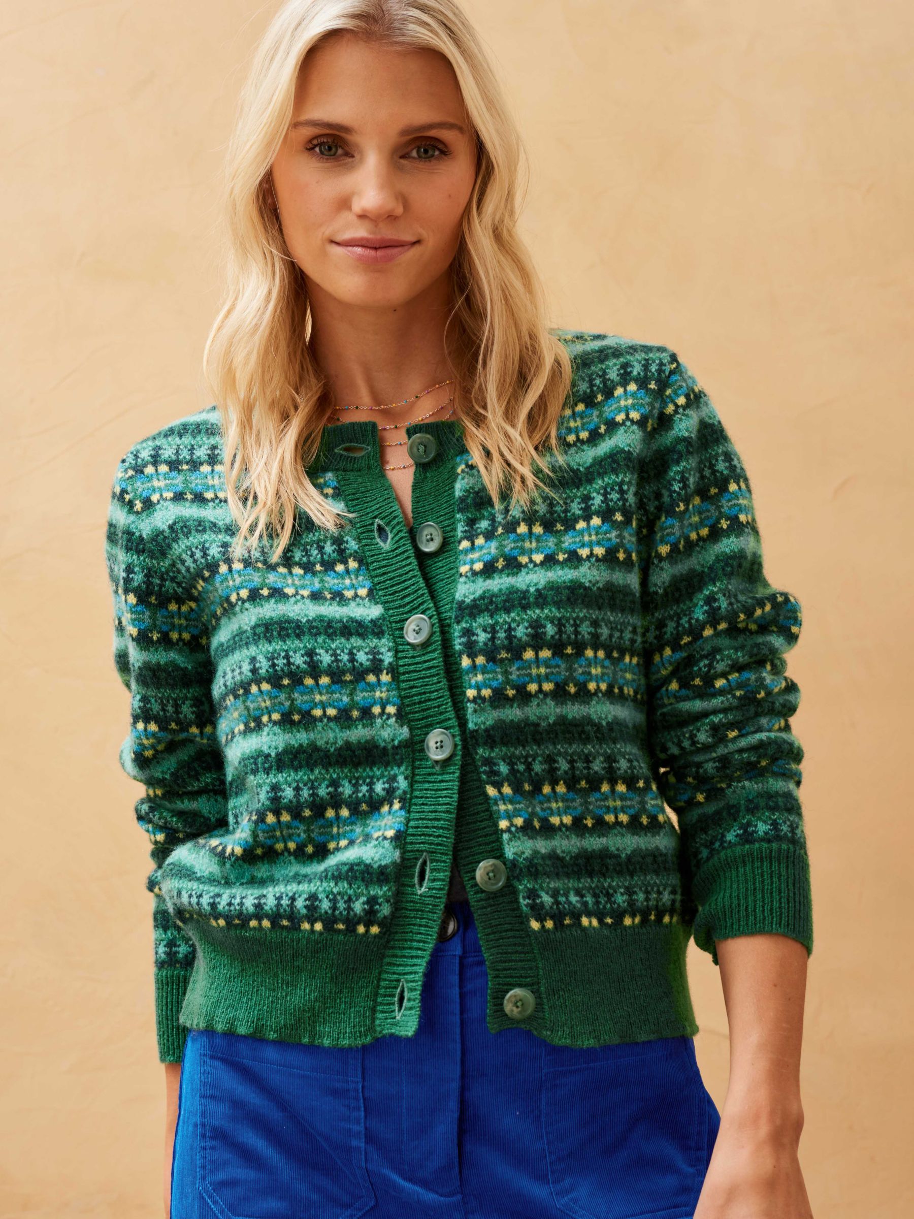 Buy Brora Merino Wool Fairisle Cardigan, Jade Online at johnlewis.com