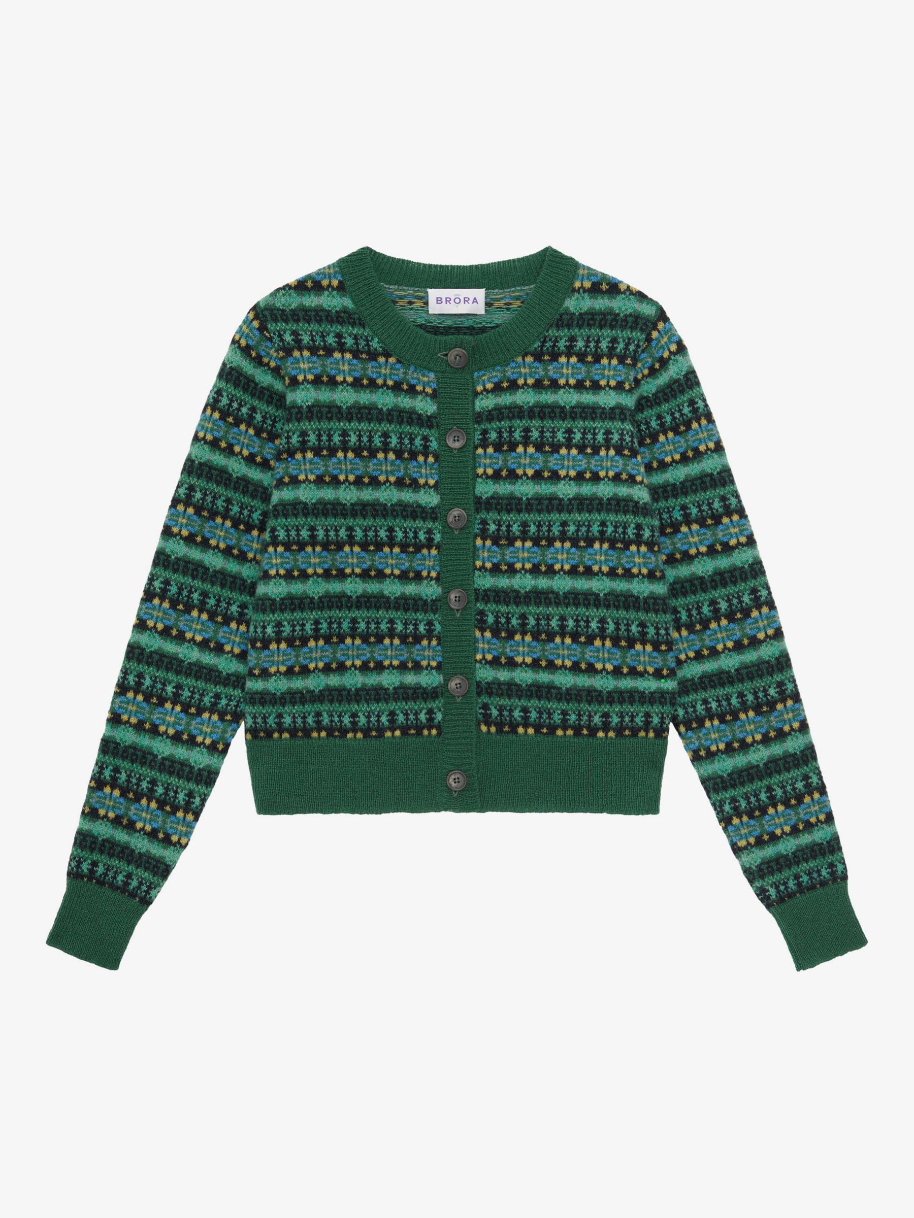 Brora Merino Wool Fairisle Cardigan, Jade, 8