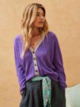 Brora Cashmere Contrast Trim Cardigan, Violet/Ash