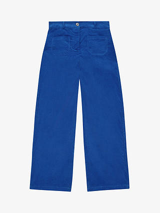 Brora Needlecord Cotton Wide Leg Trousers, Cobalt