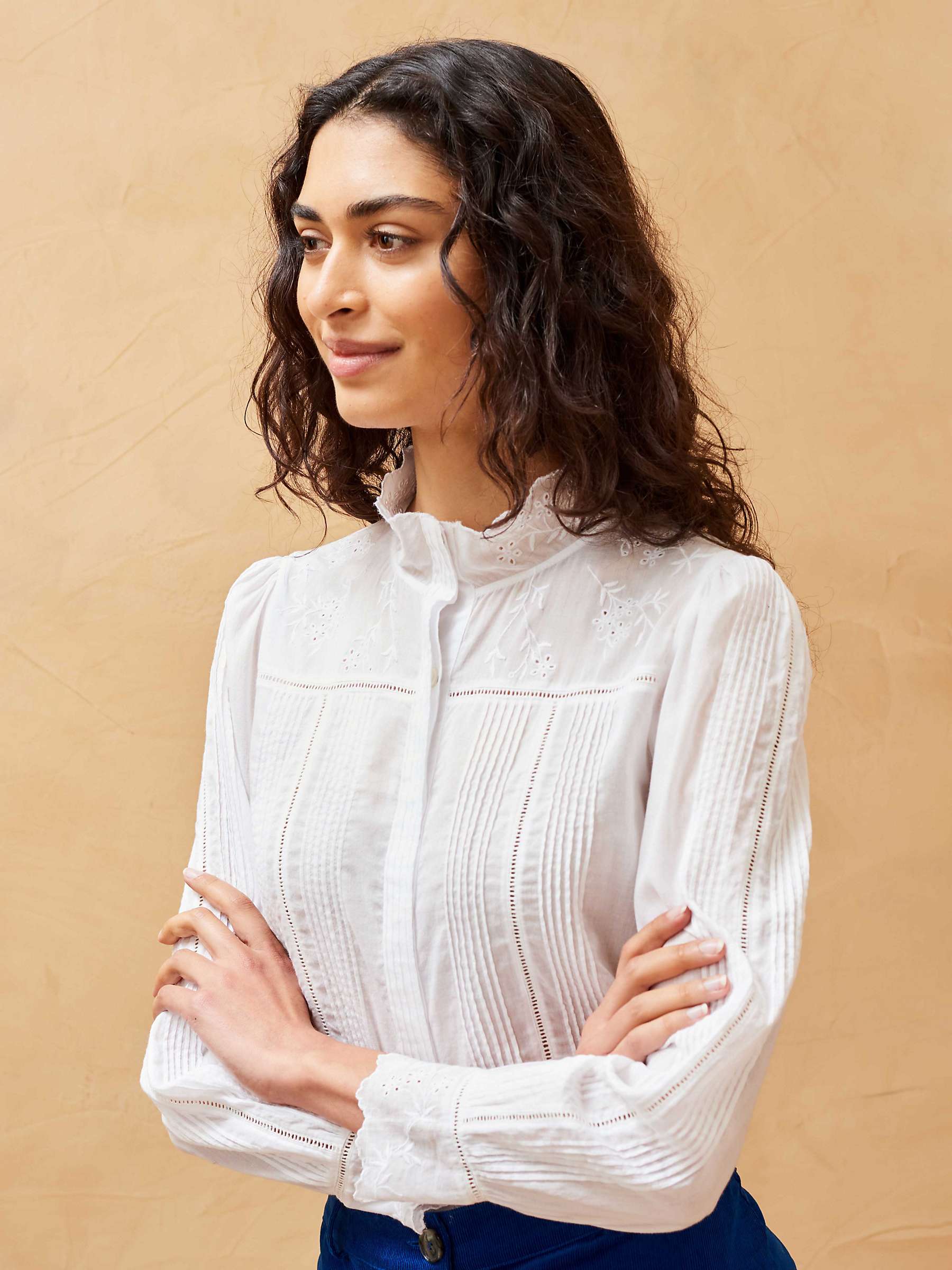 Buy Brora Organic Cotton Floral Embroidered Shirt, White Online at johnlewis.com