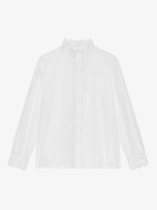 Brora Organic Cotton Floral Embroidered Shirt, White