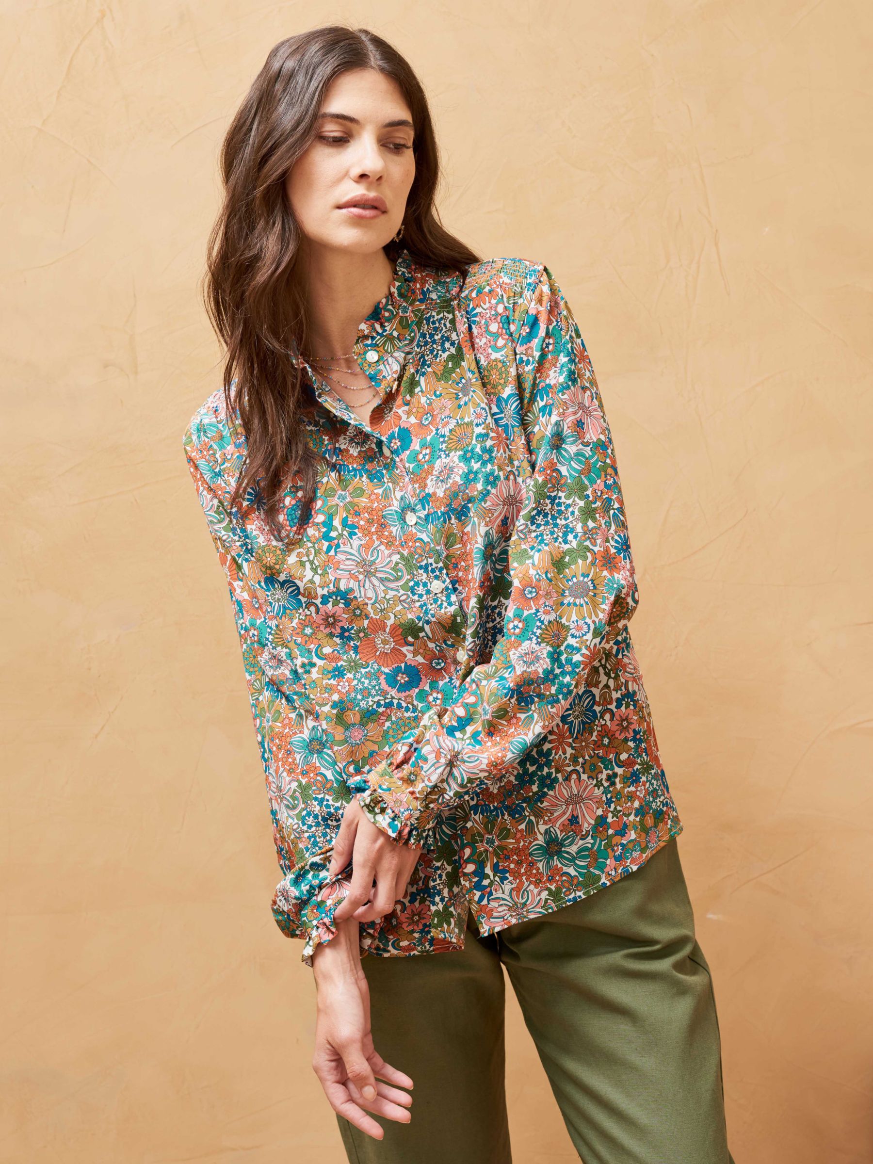 Buy Joules Rhea Long Sleeve Blouse with Frill Neck from the Joules