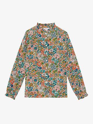 Brora Liberty Floral Print Pie Crust Collar Silk Shirt, Ocean Jungle