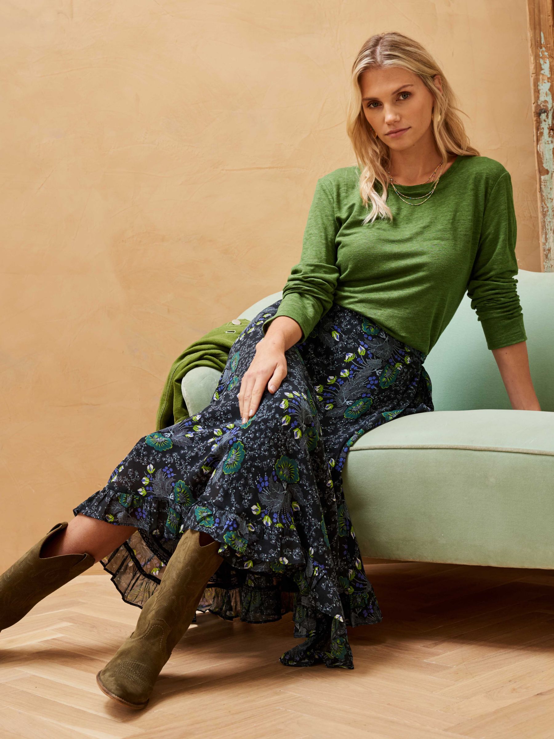 Buy Brora Silk Passion Flower Wrap Midi Skirt, Black/Multi Online at johnlewis.com