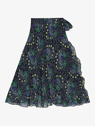 Brora Silk Passion Flower Wrap Midi Skirt, Black/Multi
