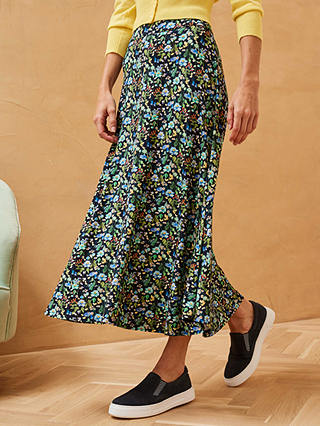Brora Liberty Print Jersey Midi Skirt, Rainbow Bouquet