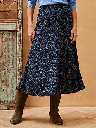 Brora Liberty Print Jersey Midi Skirt, Midnight Botanic