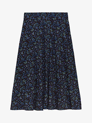 Brora Liberty Print Jersey Midi Skirt, Midnight Botanic