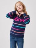 Crew Clothing Kids' Love Motif Striped Jumper, Multi, Multi