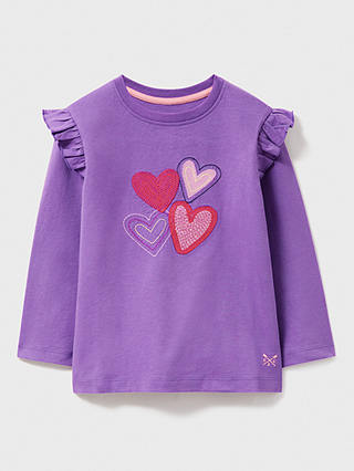 Crew Clothing Kids' Heart Embroidered Long Sleeve T-Shirt, Amethyst
