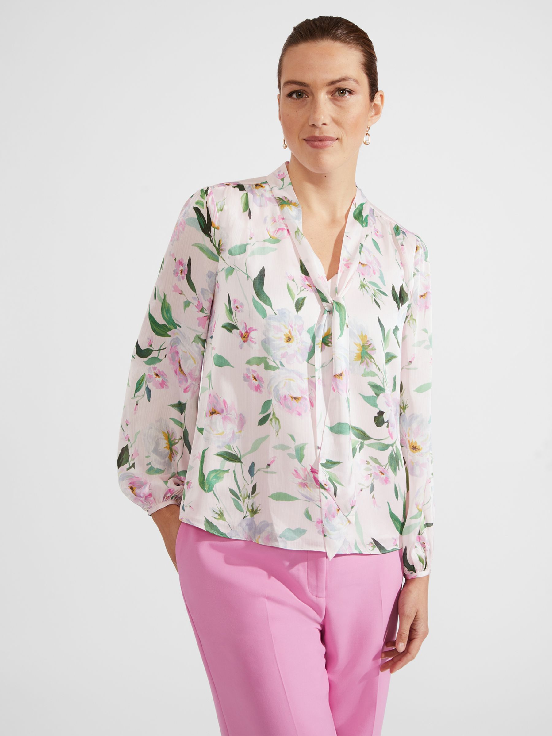 Buy Hobbs Aria Floral Blouse, Pale Pink Online at johnlewis.com