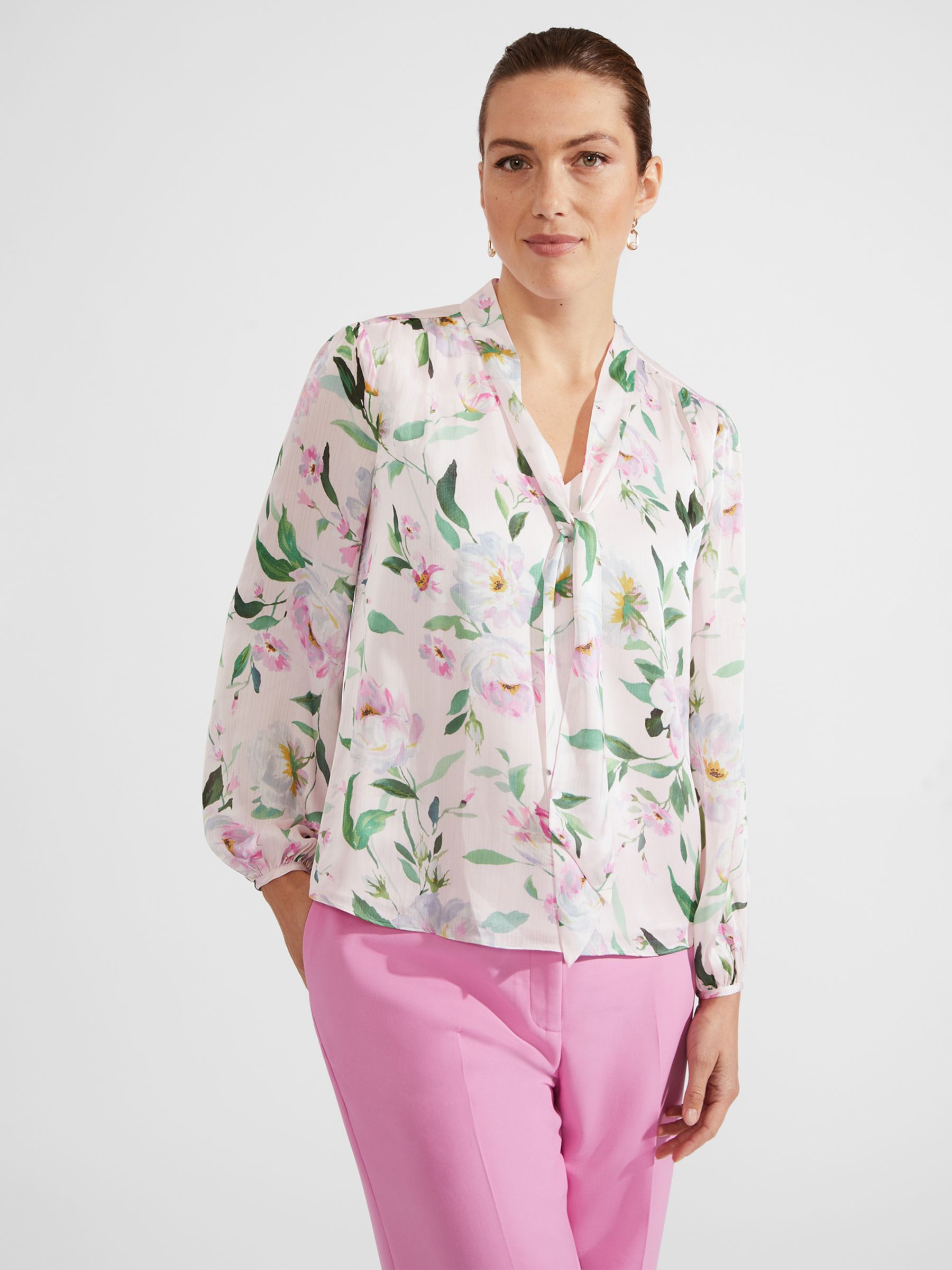 Hobbs Aria Floral Blouse, Pale Pink