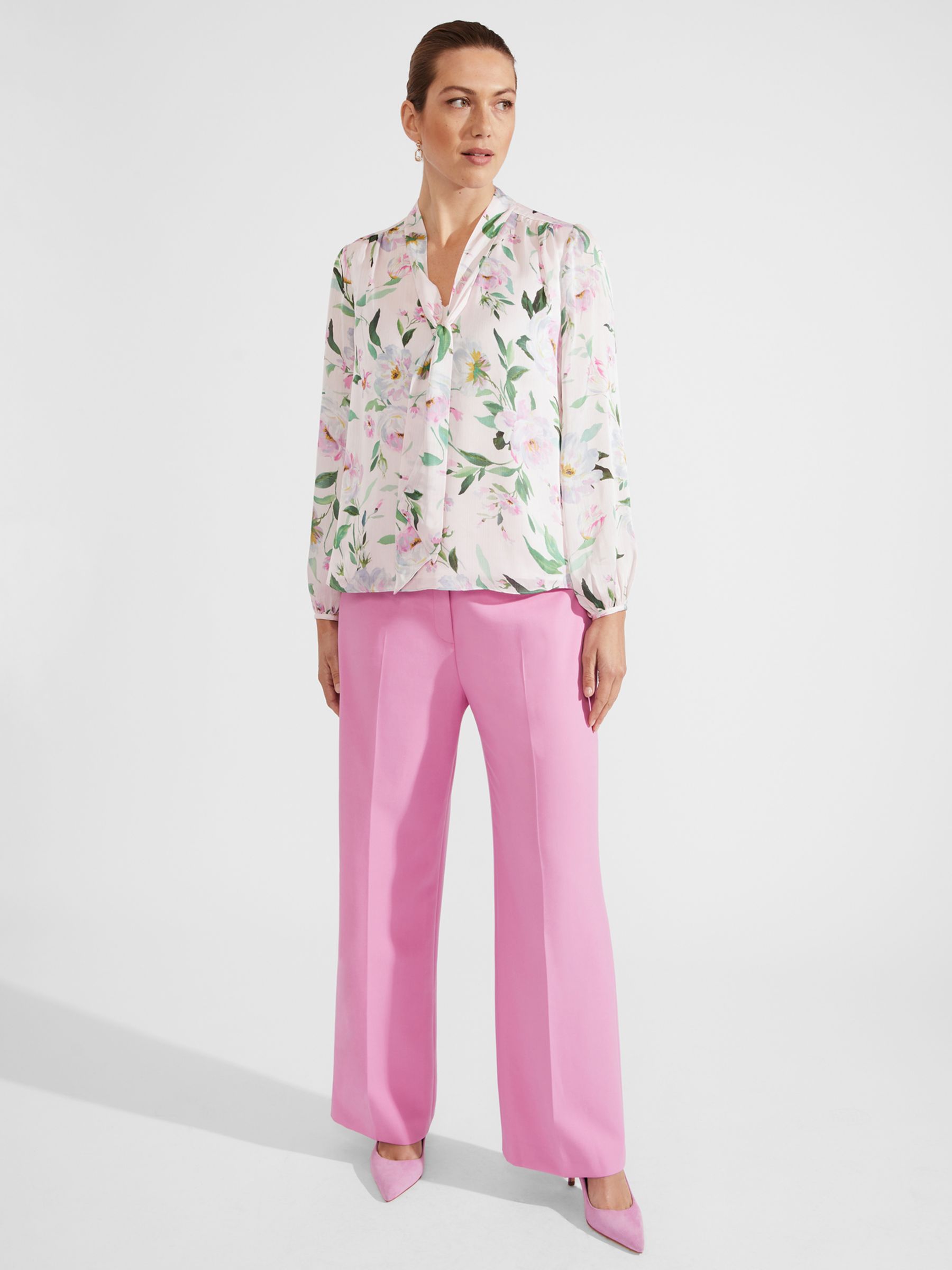 Hobbs Aria Floral Blouse, Pale Pink