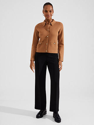 Hobbs Mora Cotton Blend Knitted Jacket, Classic Camel